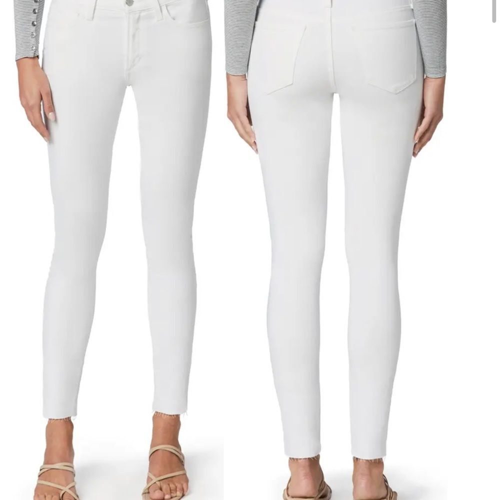 Joe's Jeans The Blondie Ankle Mid Rise Skinny Ankle Raw Step Hem White Jeans 26